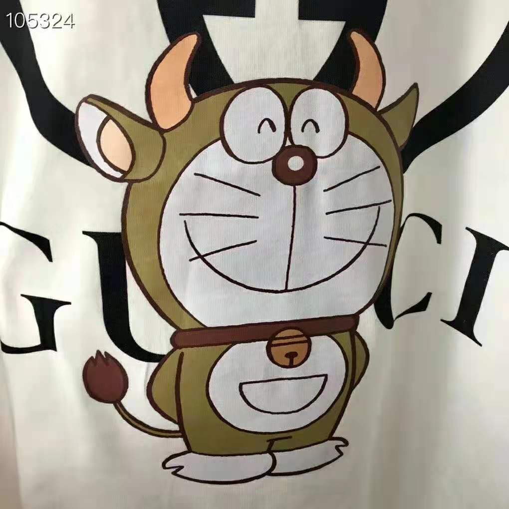 G*u*i men doraemon x G*u*i oversize t-shirt ivory cotton jersey crewneck