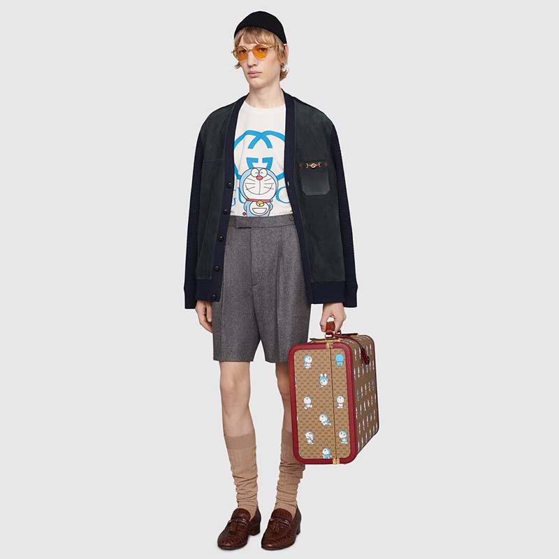 G*u*i men doraemon x G*u*i oversize t-shirt ivory cotton jersey crewneck-blue