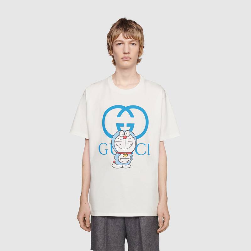 G*u*i men doraemon x G*u*i oversize t-shirt ivory cotton jersey crewneck-blue