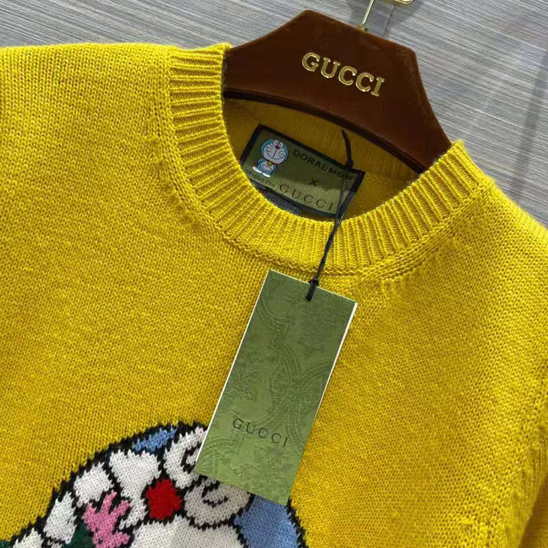 G*u*i men doraemon x G*u*i wool sweater yellow wool crewneck