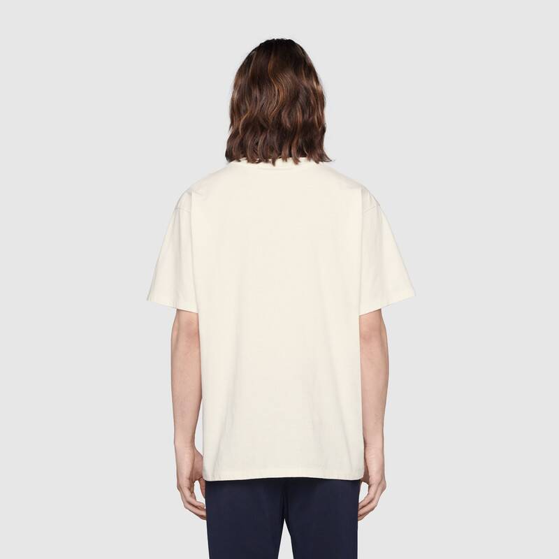 G*u*i men interlocking g stripe print t-shirt cotton jersey crewneck oversize fit-white