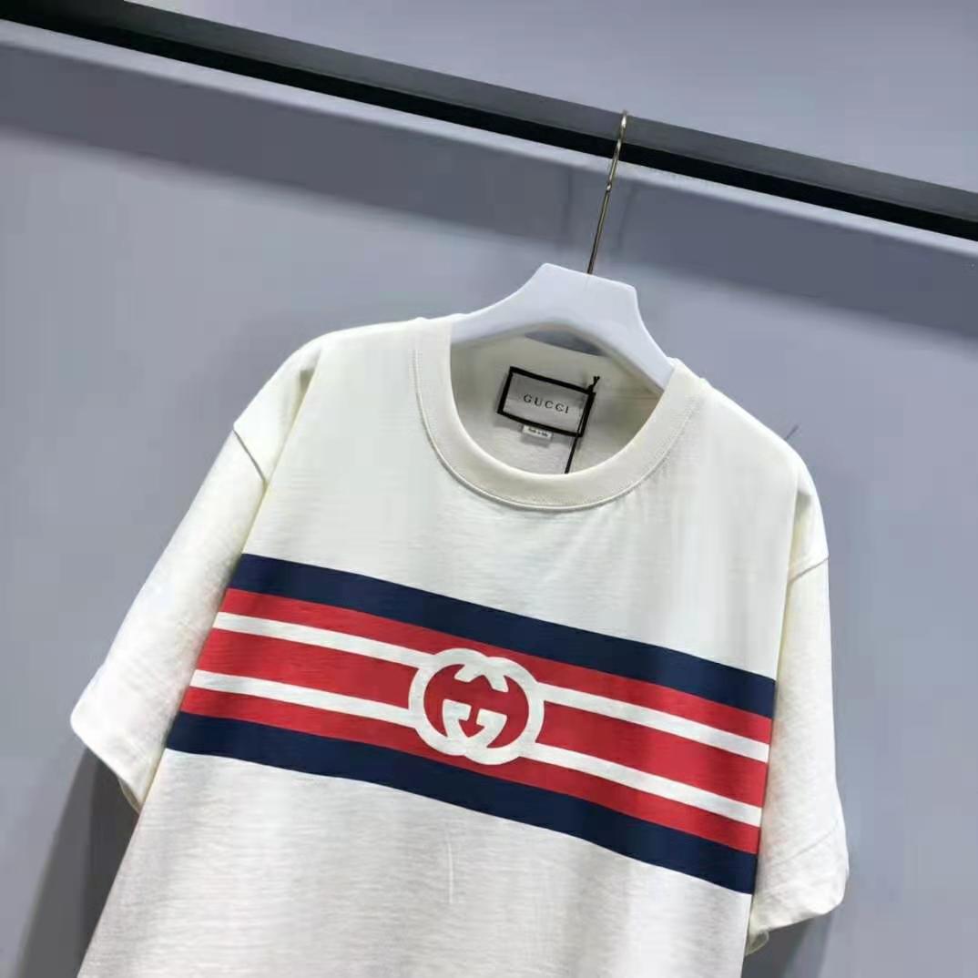 G*u*i women interlocking g stripe print t-shirt cotton jersey crewneck oversize fit-white