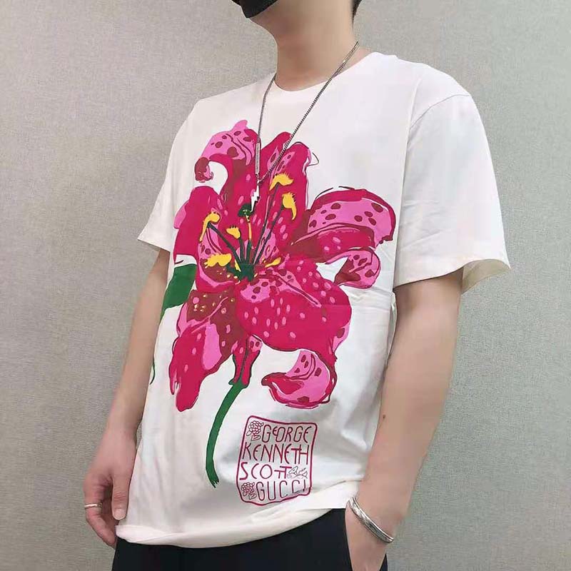 G*u*i men ken scott print cotton t-shirt crewneck oversize fit