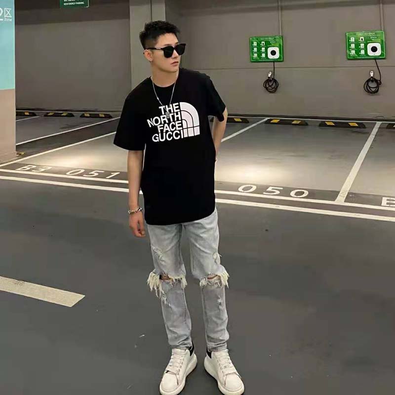 G*u*i men the north face x G*u*i cotton t-shirt black jersey crewneck oversize fit