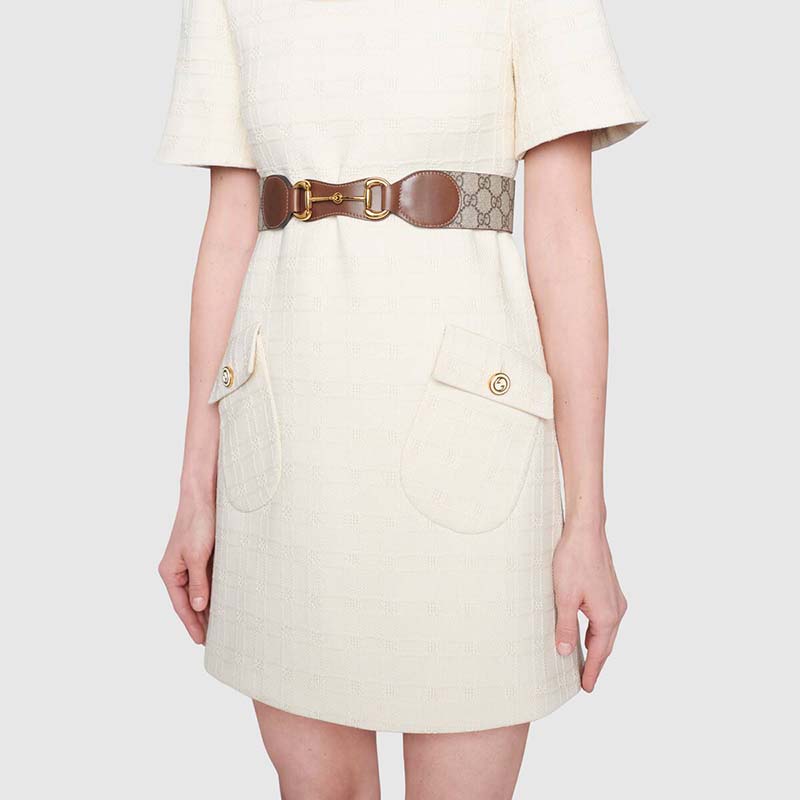 G*u*i unisex belt with leather and horsebit 4 cm width beige gg supreme canvas
