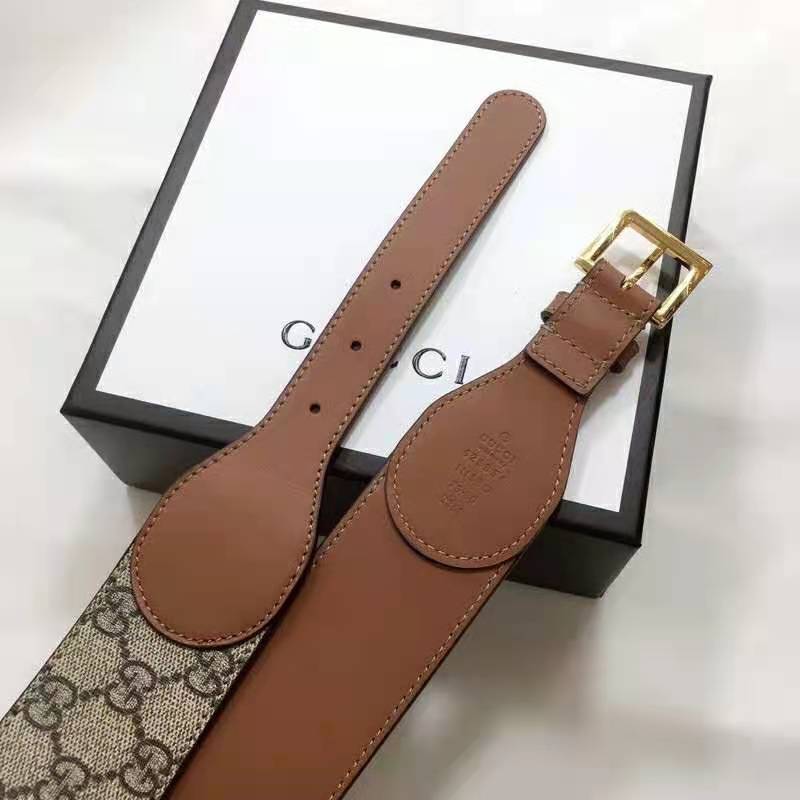 G*u*i unisex belt with leather and horsebit 4 cm width beige gg supreme canvas