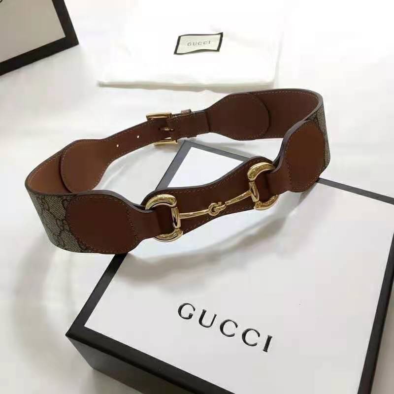 G*u*i unisex belt with leather and horsebit 4 cm width beige gg supreme canvas