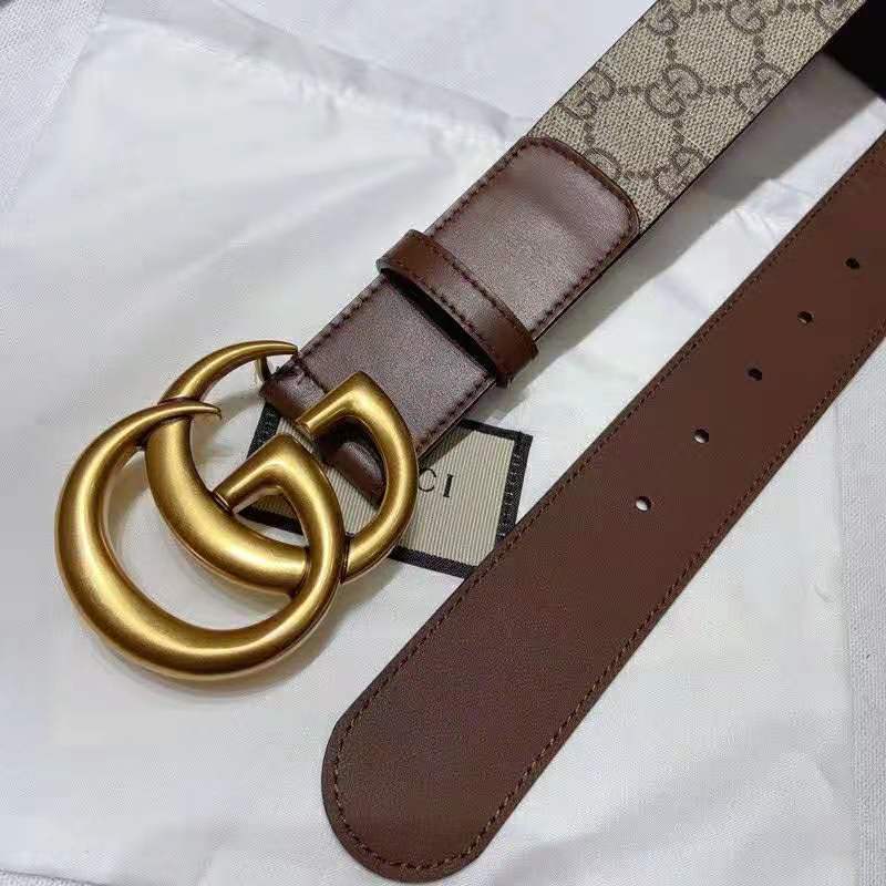 G*u*i unisex gg belt with double g buckle 4 cm width gg supreme brown leather