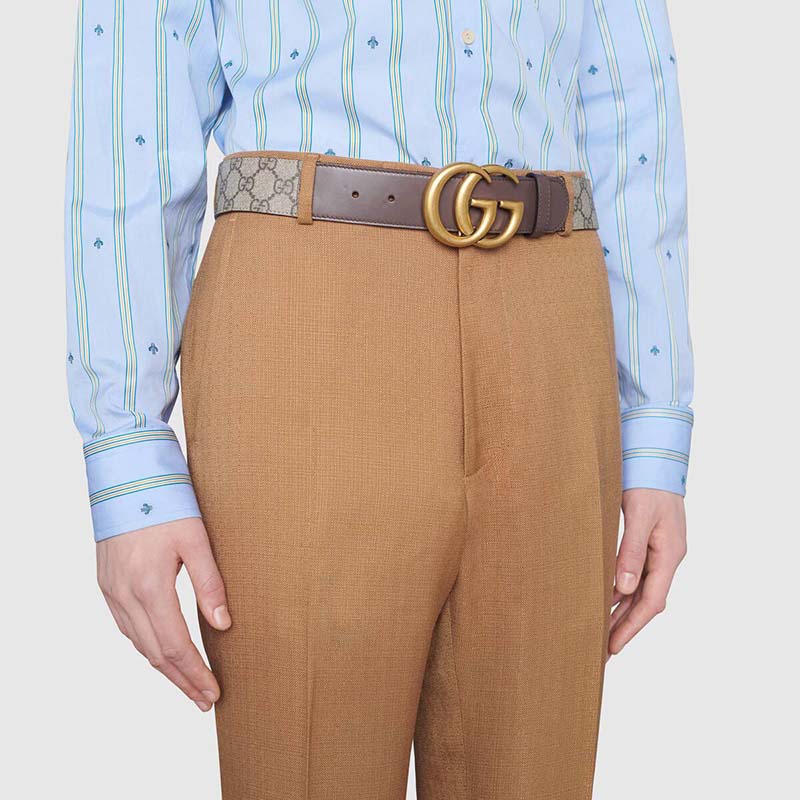 G*u*i unisex gg belt with double g buckle 4 cm width gg supreme brown leather