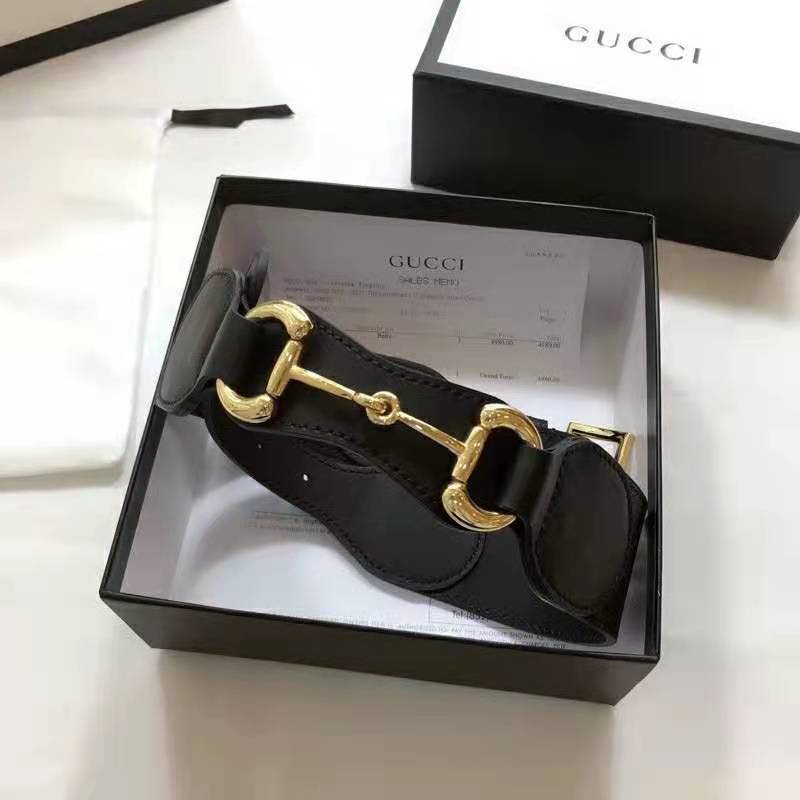G*u*i unisex leather belt with horsebit 4 cm width black smooth leather