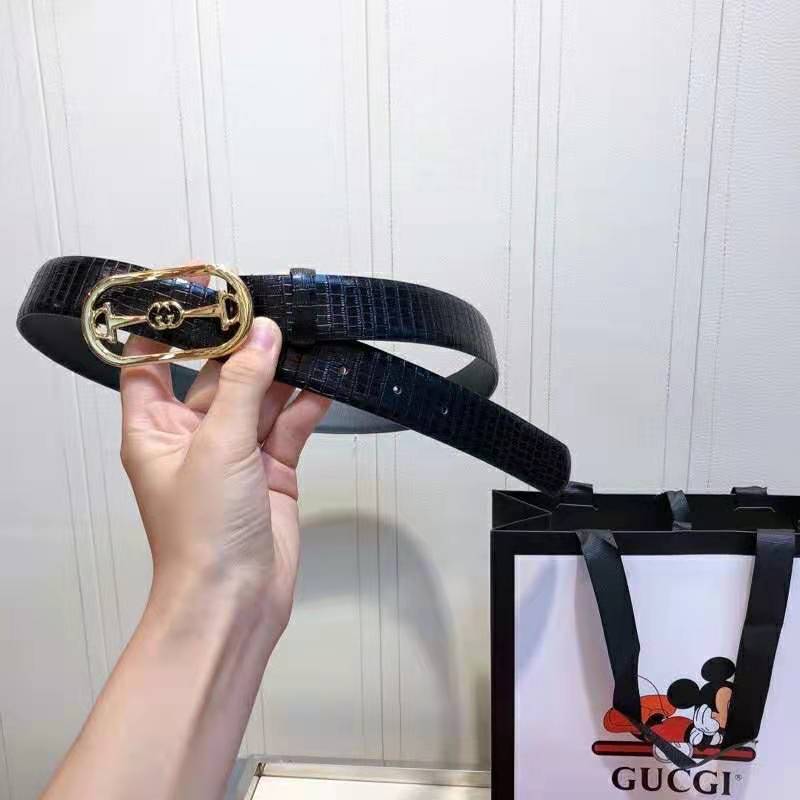 G*u*i unisex lizard belt with interlocking g horsebit buckle 2.5 cm width black lizard