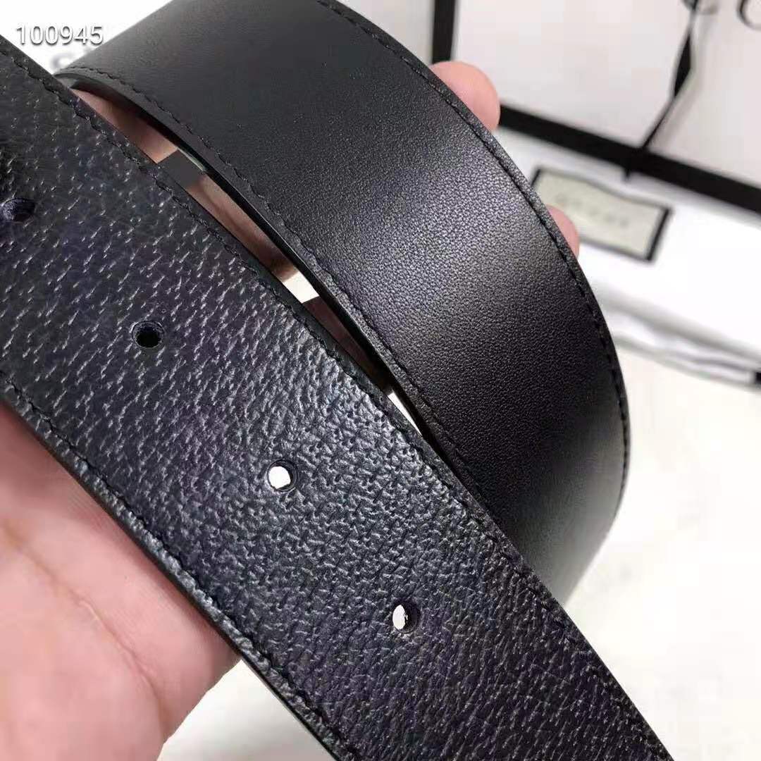 G*u*i unisex wide leather belt with double g buckle 4 cm width-black