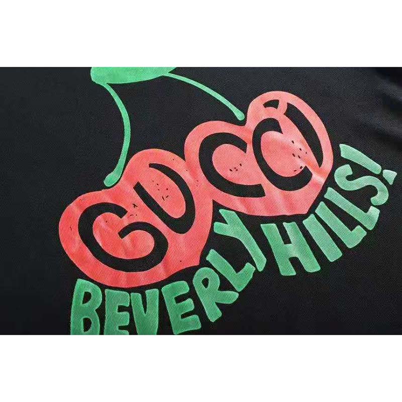 G*u*i men beverly hills cherry print sweatshirt cotton jersey crewneck puff sleeves-black