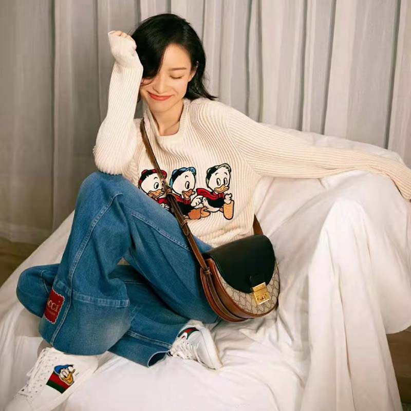 G*u*i women disney x G*u*i donald duck cotton wool sweater crewneck-white