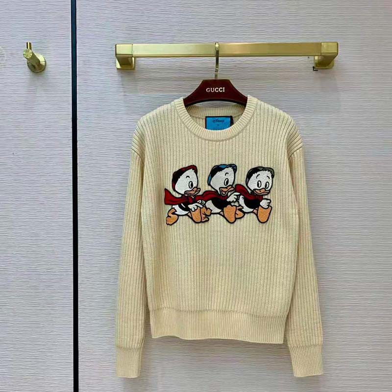 G*u*i women disney x G*u*i donald duck cotton wool sweater crewneck-white
