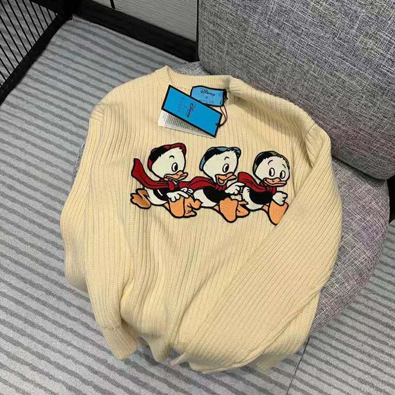 G*u*i women disney x G*u*i donald duck cotton wool sweater crewneck-white