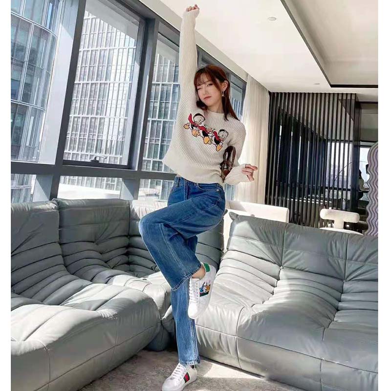 G*u*i women disney x G*u*i donald duck cotton wool sweater crewneck-white