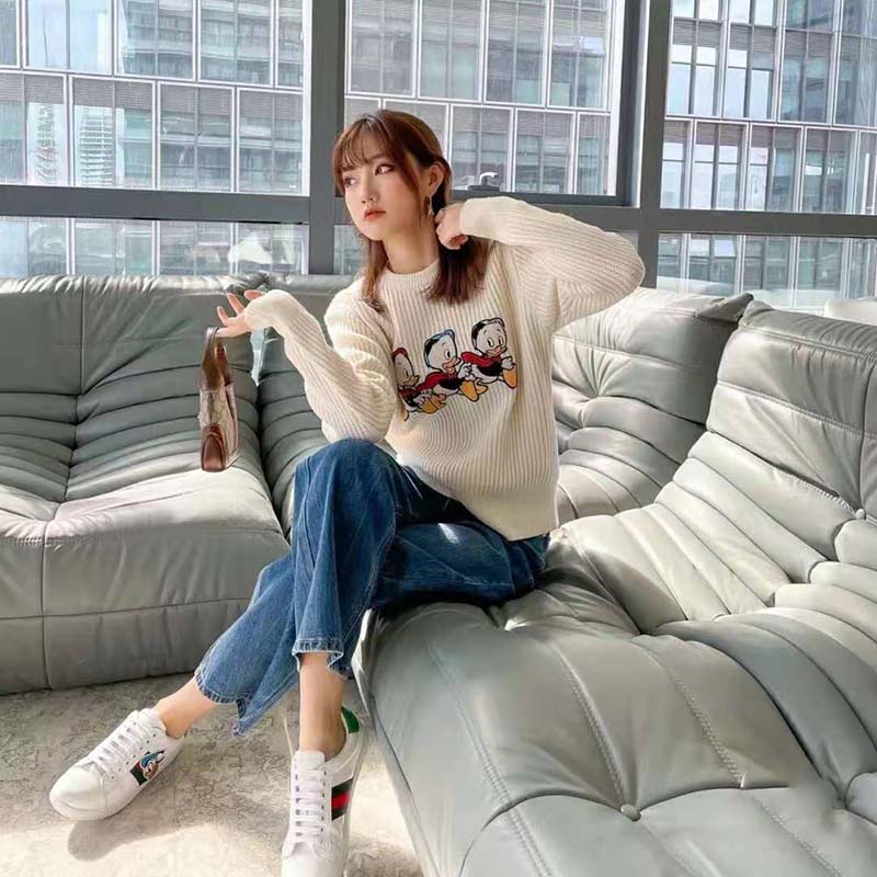 G*u*i women disney x G*u*i donald duck cotton wool sweater crewneck-white