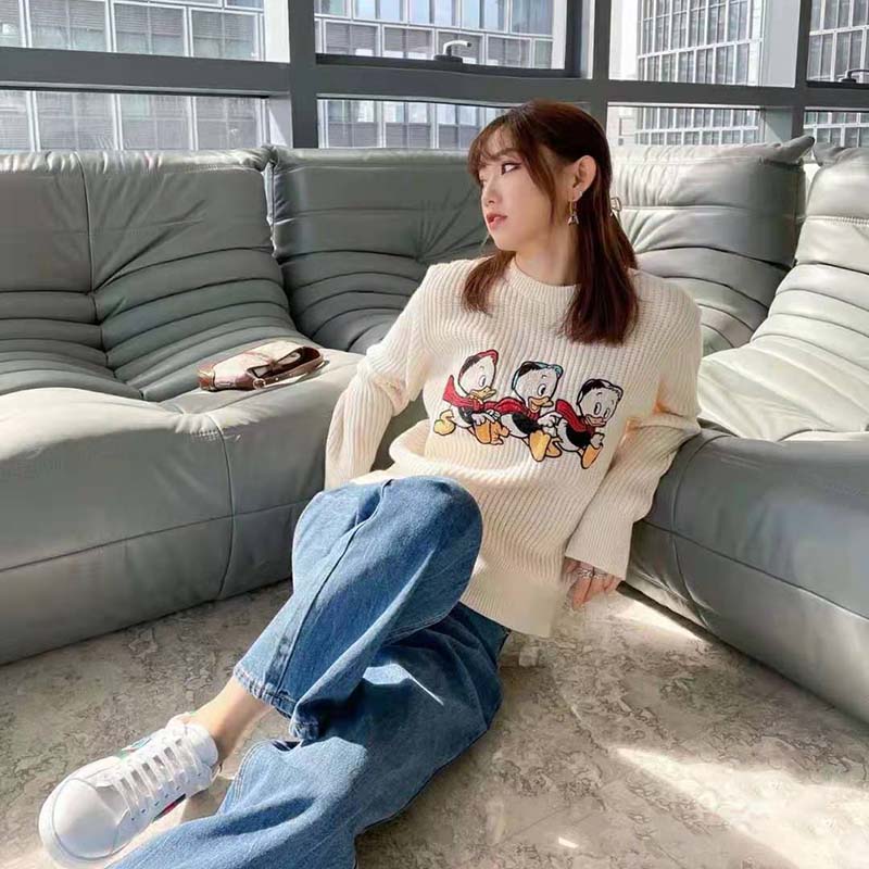 G*u*i women disney x G*u*i donald duck cotton wool sweater crewneck-white