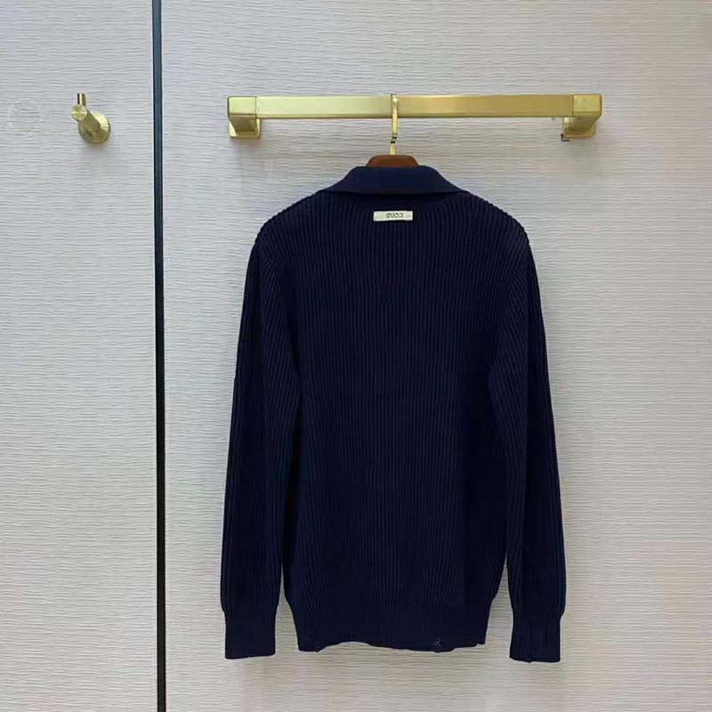 G*u*i women disney x G*u*i donald duck cotton wool sweater holes crewneck collar-navy