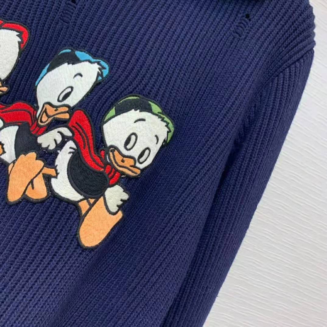 G*u*i women disney x G*u*i donald duck cotton wool sweater holes crewneck collar-navy