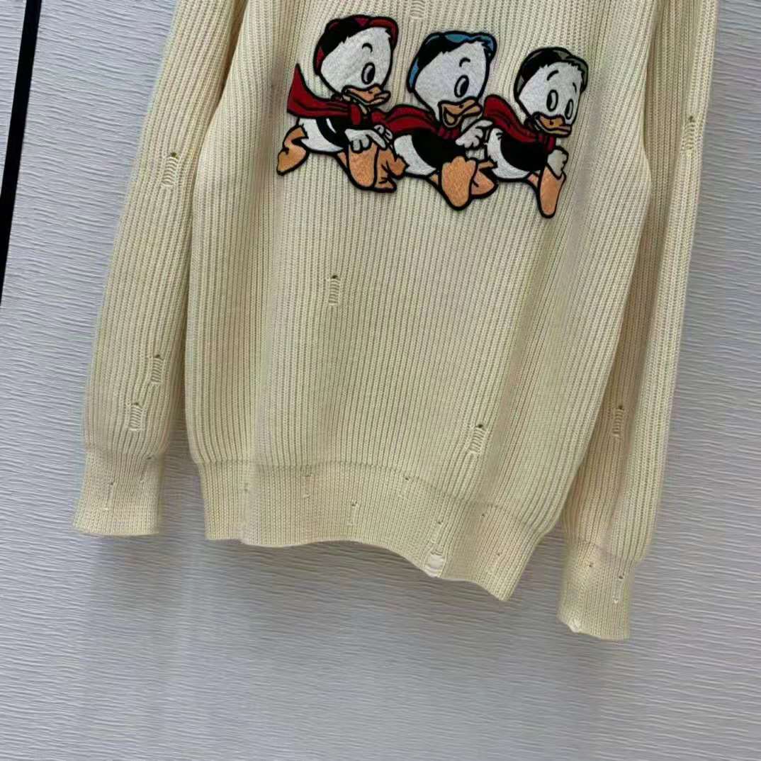 G*u*i women disney x G*u*i donald duck cotton wool sweater holes crewneck collar-white