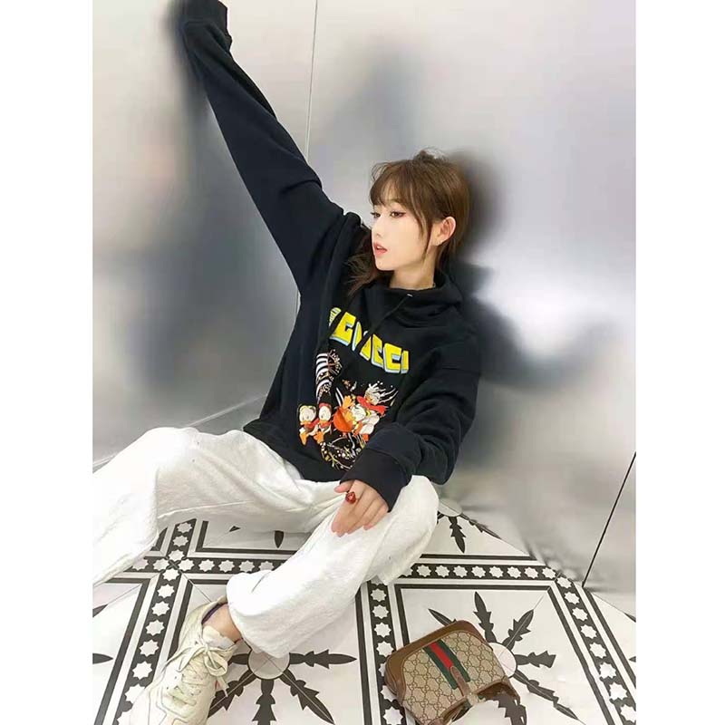 G*u*i women disney x G*u*i donald duck hooded sweatshirt fixed hood oversize fit cotton