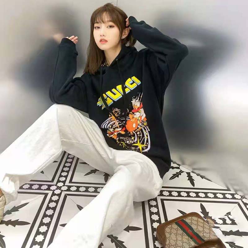 G*u*i women disney x G*u*i donald duck hooded sweatshirt fixed hood oversize fit cotton