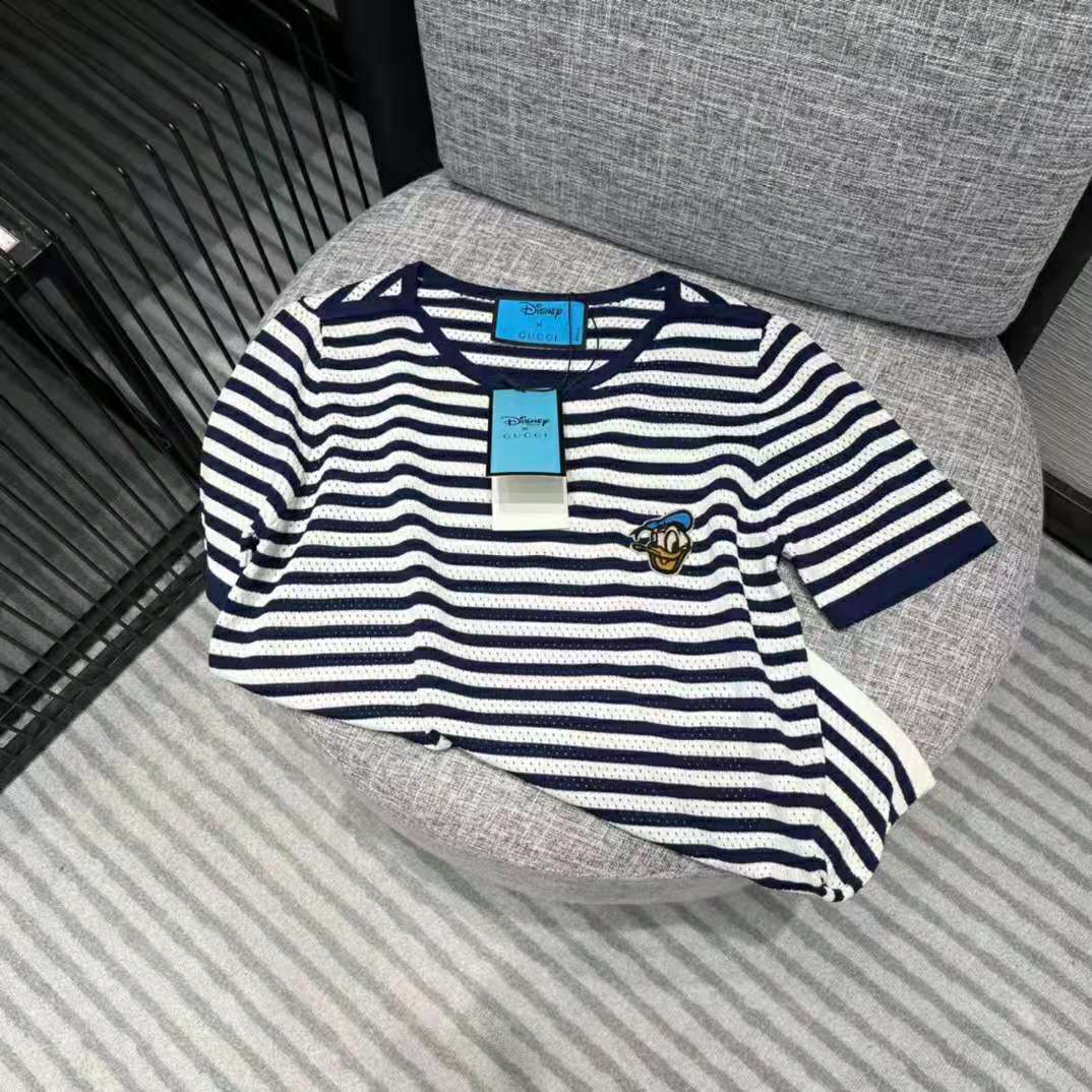 G*u*i women disney x G*u*i donald duck striped t-shirt cotton jersey crewneck short sleeves