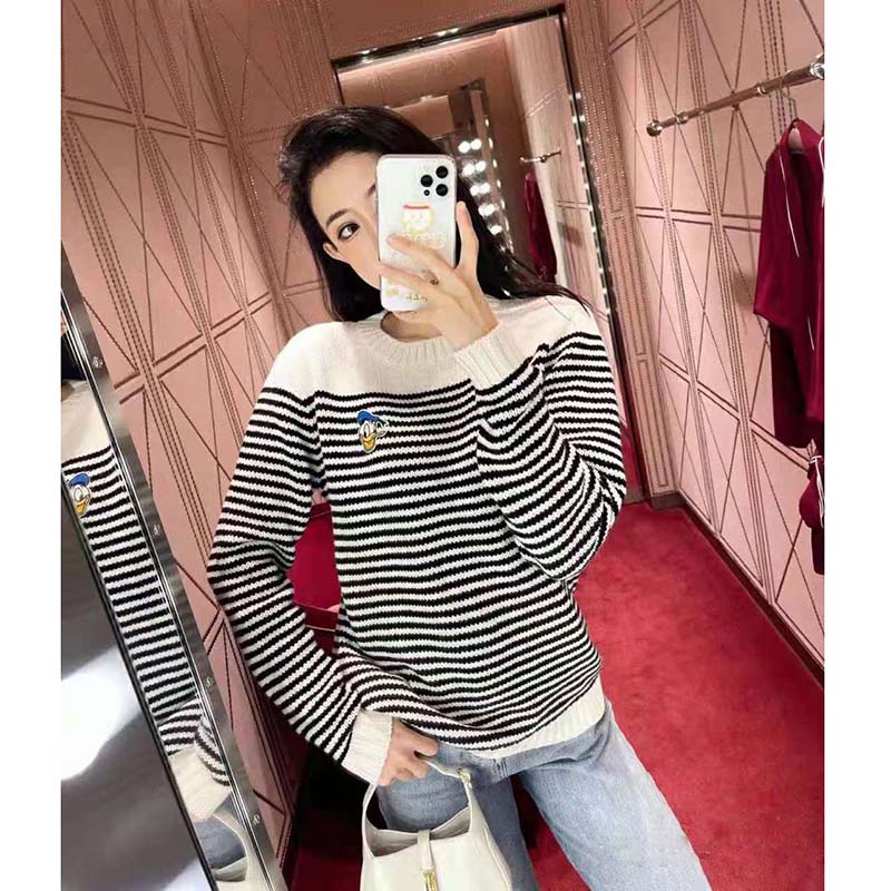 G*u*i women disney x G*u*i donald duck striped wool sweater cashmere crewneck