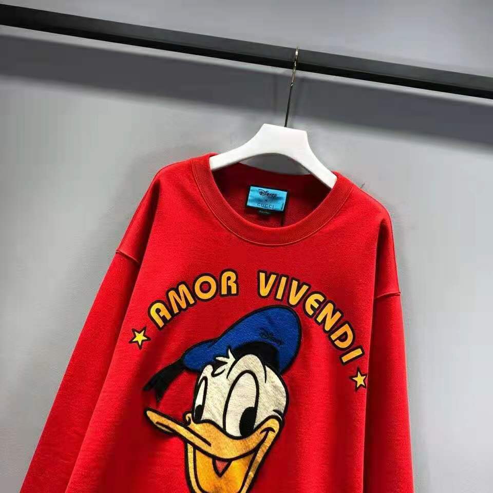 G*u*i men disney x G*u*i donald duck sweatshirt cotton crewneck oversized fit-red
