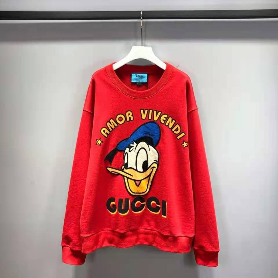 G*u*i men disney x G*u*i donald duck sweatshirt cotton crewneck oversized fit-red