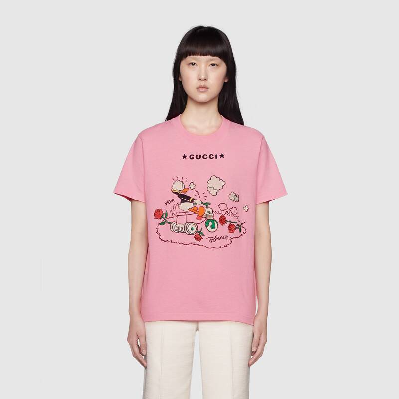 G*u*i women disney x G*u*i donald duck t-shirt cotton jersey crewneck short sleeves-pink