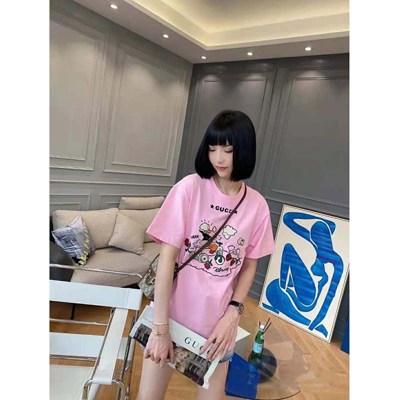 G*u*i women disney x G*u*i donald duck t-shirt cotton jersey crewneck short sleeves-pink