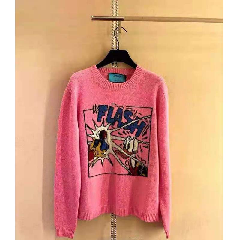 G*u*i women disney x G*u*i donald duck wool sweater crew neck-pink