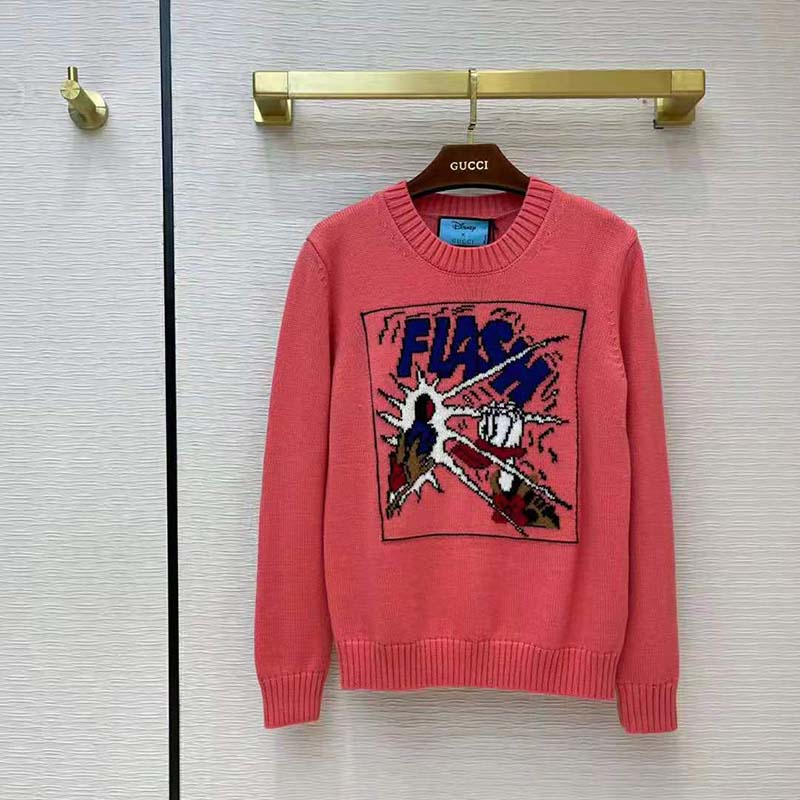 G*u*i women disney x G*u*i donald duck wool sweater crew neck-pink