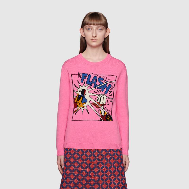 G*u*i women disney x G*u*i donald duck wool sweater crew neck-pink