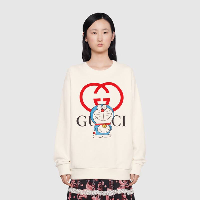 G*u*i women doraemon x G*u*i cotton sweatshirt crewneck oversized fit-white