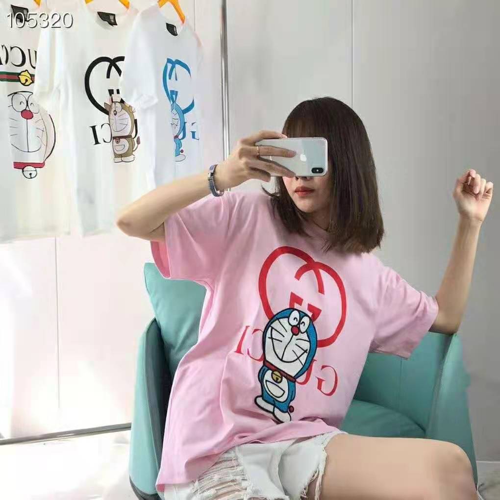 G*u*i women doraemon x G*u*i cotton t-shirt pink jersey crewneck oversize fit