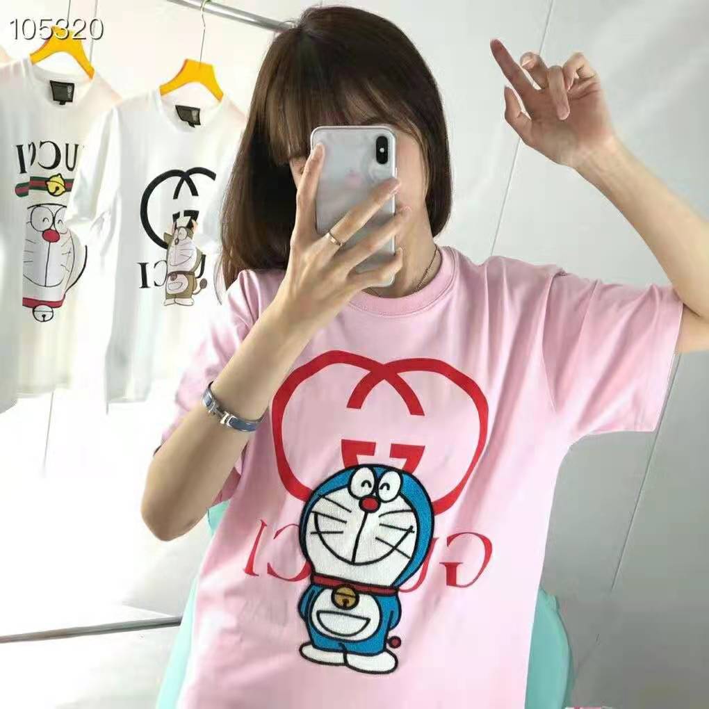 G*u*i women doraemon x G*u*i cotton t-shirt pink jersey crewneck oversize fit