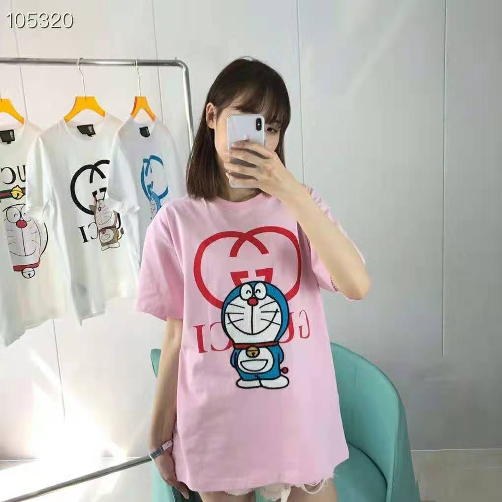G*u*i women doraemon x G*u*i cotton t-shirt pink jersey crewneck oversize fit