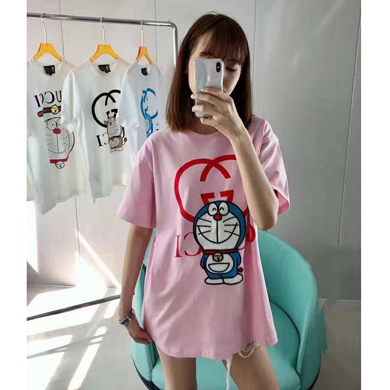 G*u*i women doraemon x G*u*i cotton t-shirt pink jersey crewneck oversize fit