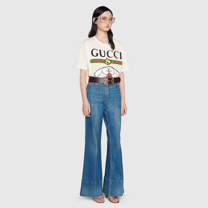 G*u*i women doraemon x G*u*i cotton t-shirt ivory jersey crewneck oversize fit