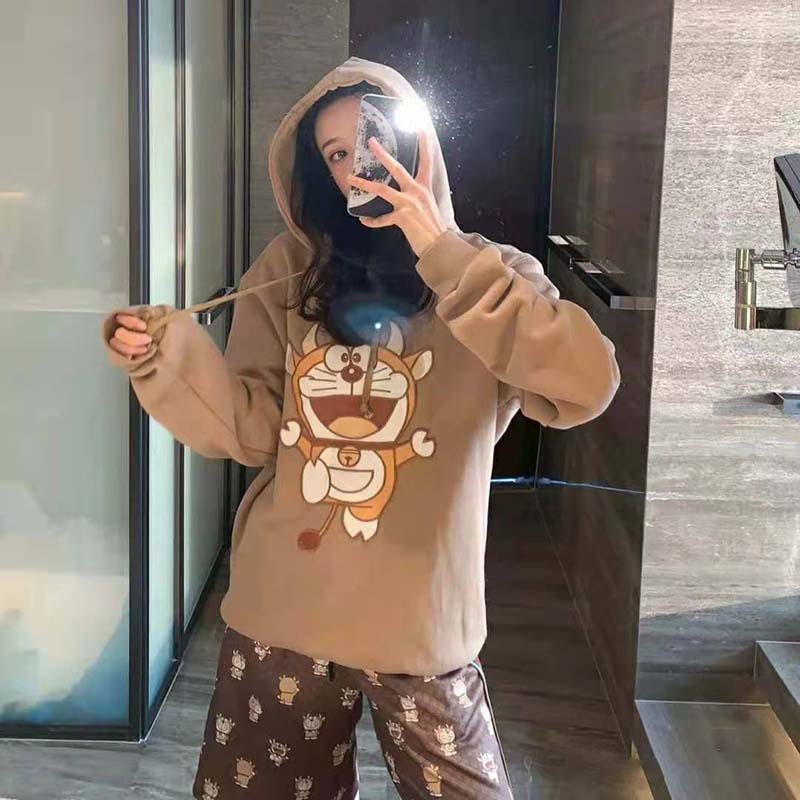 G*u*i women doraemon x G*u*i hooded sweatshirt cotton jersey oversized fit-brown