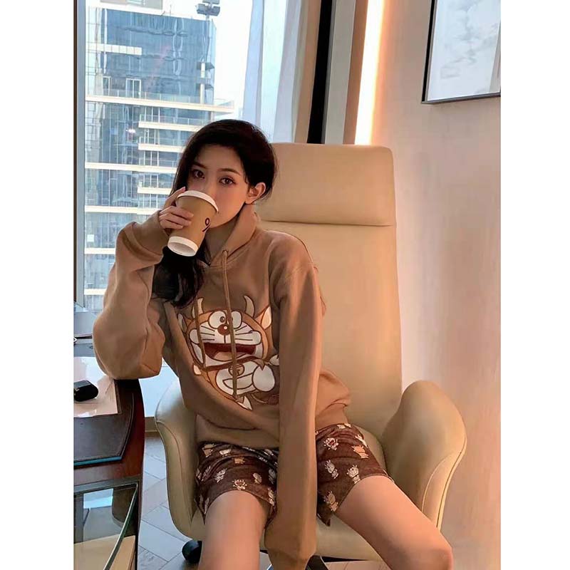 G*u*i women doraemon x G*u*i hooded sweatshirt cotton jersey oversized fit-brown