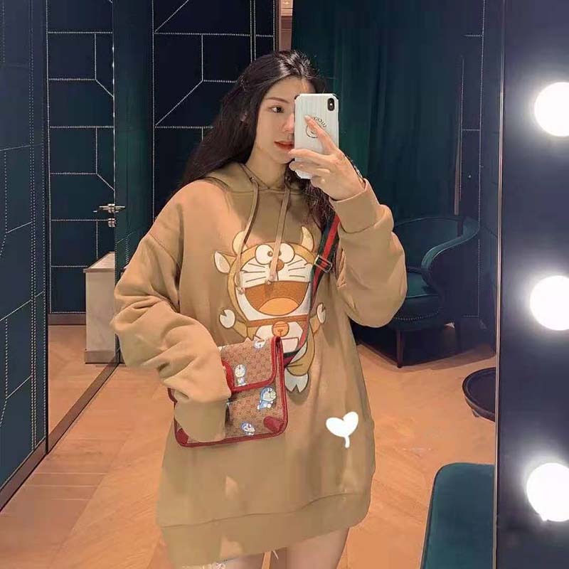 G*u*i women doraemon x G*u*i hooded sweatshirt cotton jersey oversized fit-brown
