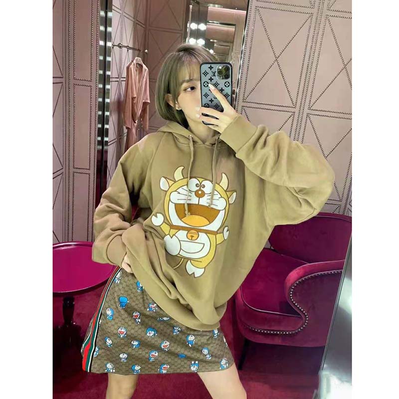 G*u*i women doraemon x G*u*i hooded sweatshirt cotton jersey oversized fit-brown