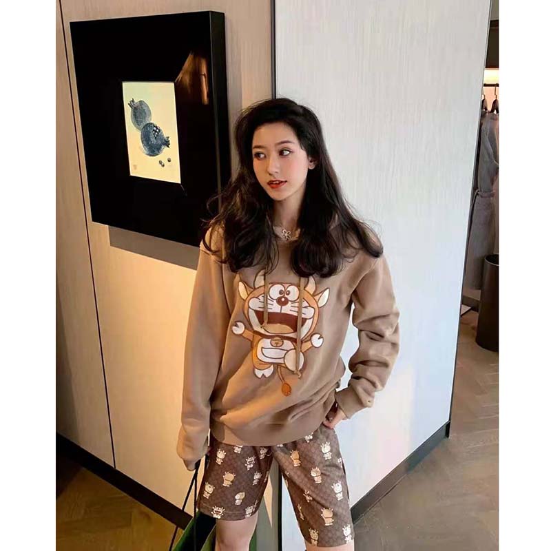 G*u*i women doraemon x G*u*i hooded sweatshirt cotton jersey oversized fit-brown