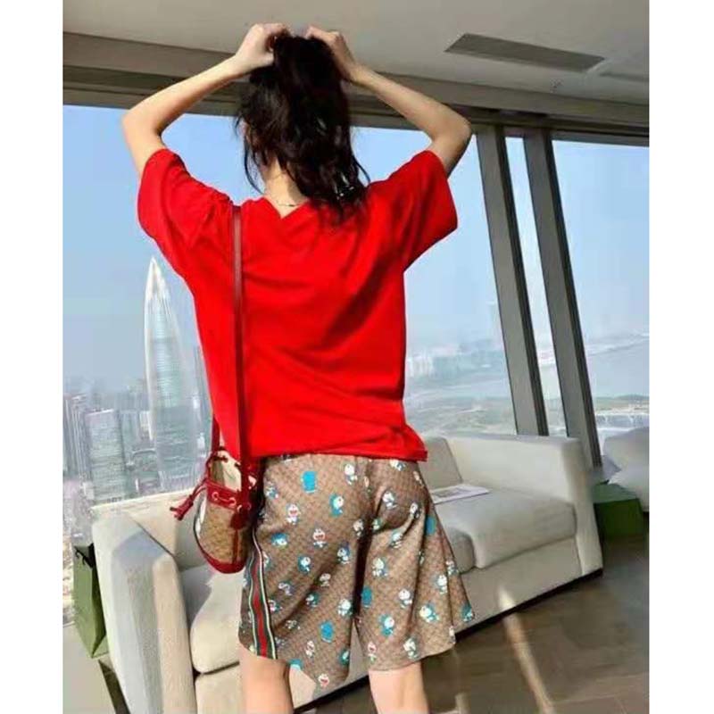 G*u*i women doraemon x G*u*i oversize t-shirt crewneck red cotton jersey