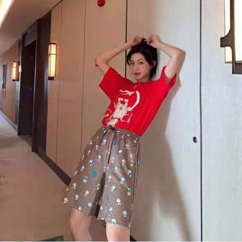 G*u*i women doraemon x G*u*i oversize t-shirt crewneck red cotton jersey